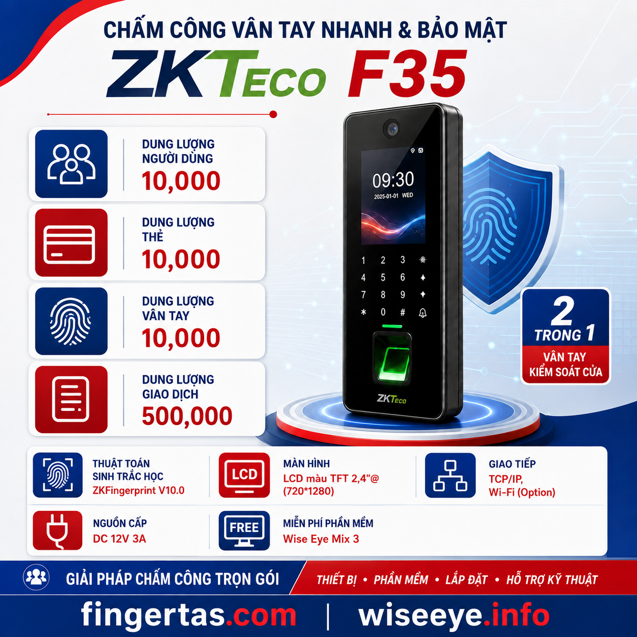 Máy Chấm Công Bằng Dấu Vân Tay ZKTECO F35 Máy Chấm Công Bằng Dấu Vân Tay ZKTECO F35