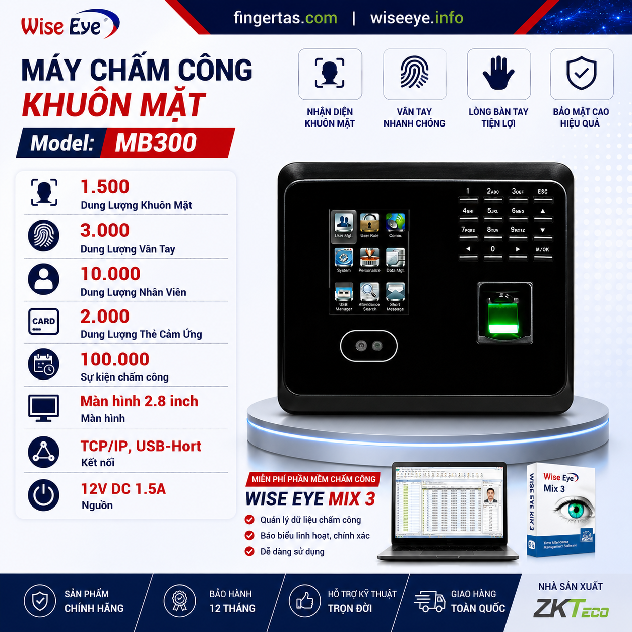 Máy chấm công khuôn mặt MB300