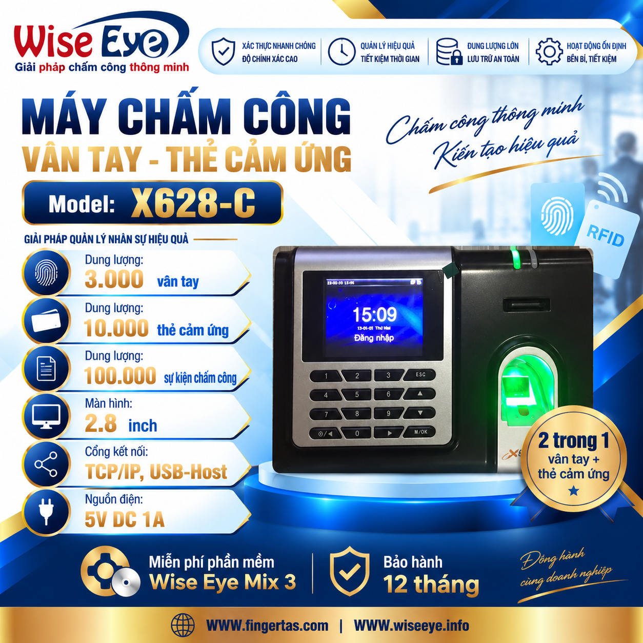 Máy Chấm Công Vân Tay X628-C