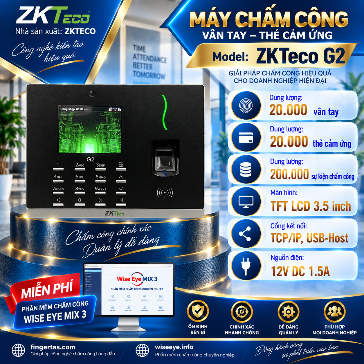 Máy chấm công vân tay ZKTeco G2
